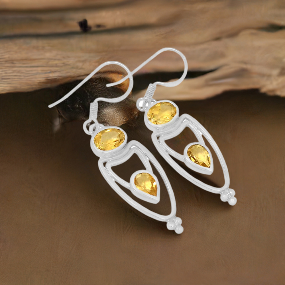 925 Sterling Silver Earrings In Citrine Gemstone Jewelry 925SE592