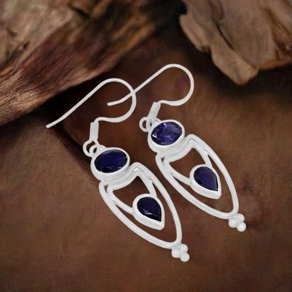 925 Sterling Silver Earrings In Iolite Gemstone Jewelry 925SE594