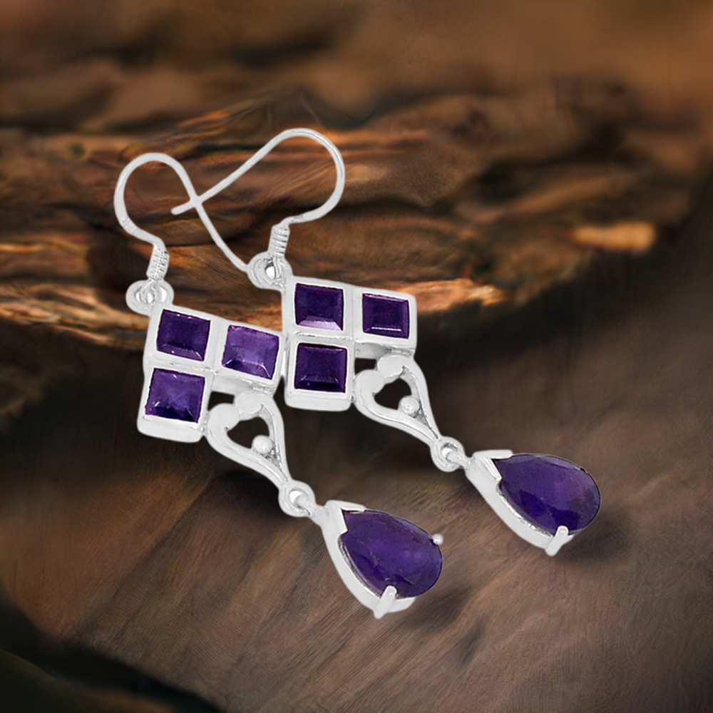 925 Sterling Silver Handmade Earrings In Amethyst Gemstone Jewelry 925SE596