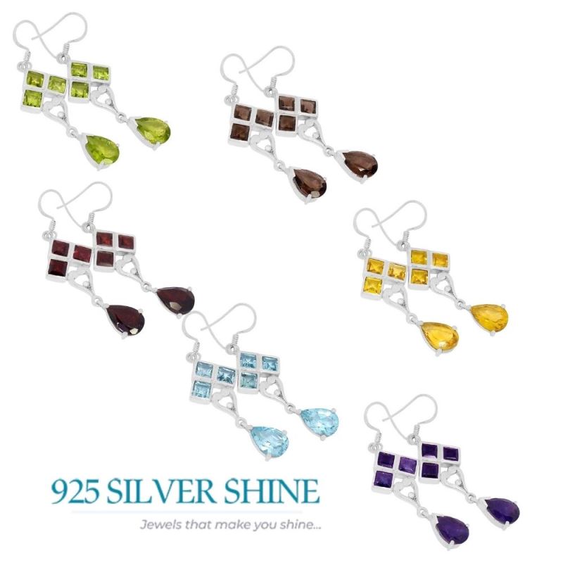 925 Sterling Silver Handmade Earrings In Amethyst Gemstone Jewelry 925SE596_1