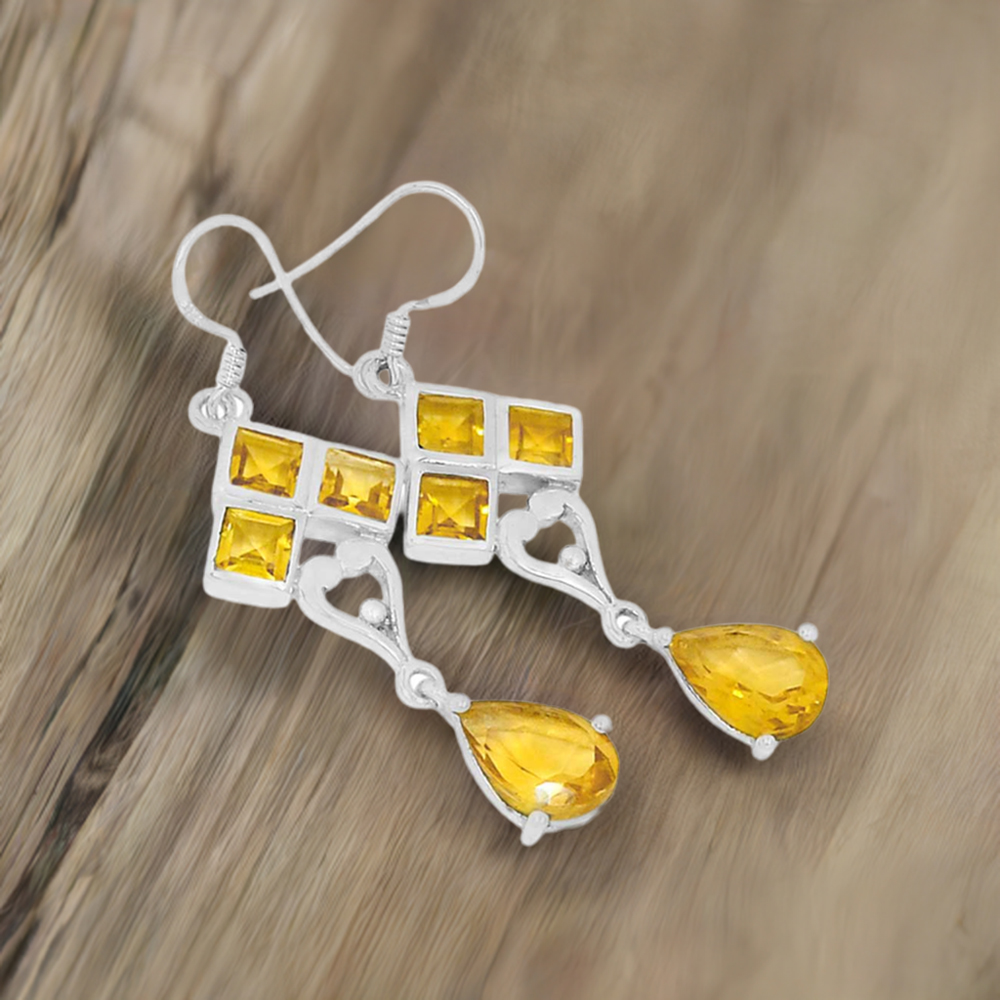 925 Sterling Silver Handmade Earrings In Citrine Gemstone Jewelry 925SE598