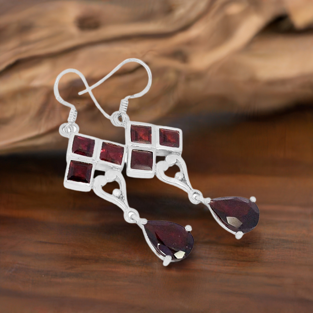 925 Sterling Silver Handmade Earrings In Garnet Gemstone Jewelry 925SE599