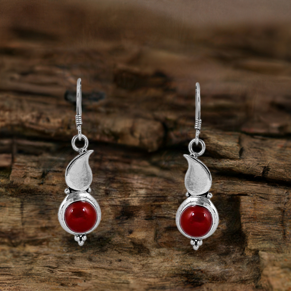 Natural Carnelian Gemstone Earring In 925 Solid Silver Jewelry 925SE60