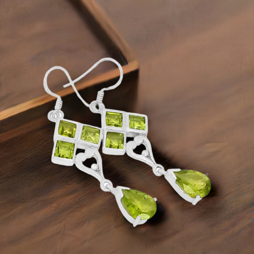 925 Sterling Silver Earrings In Peridot Gemstone Jewelry 925SE600