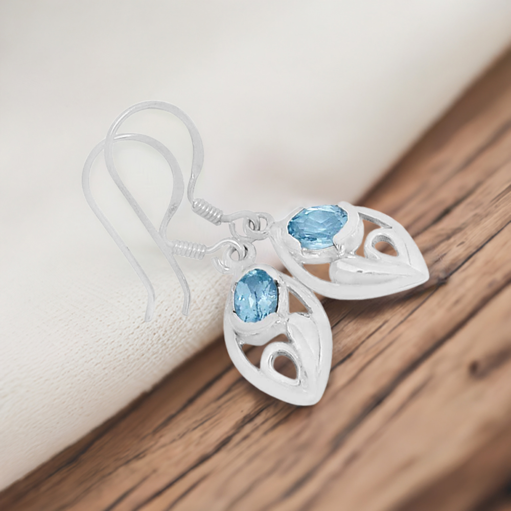 925 Sterling Silver Earrings In Blue Topaz Gemstone Jewelry 925SE603