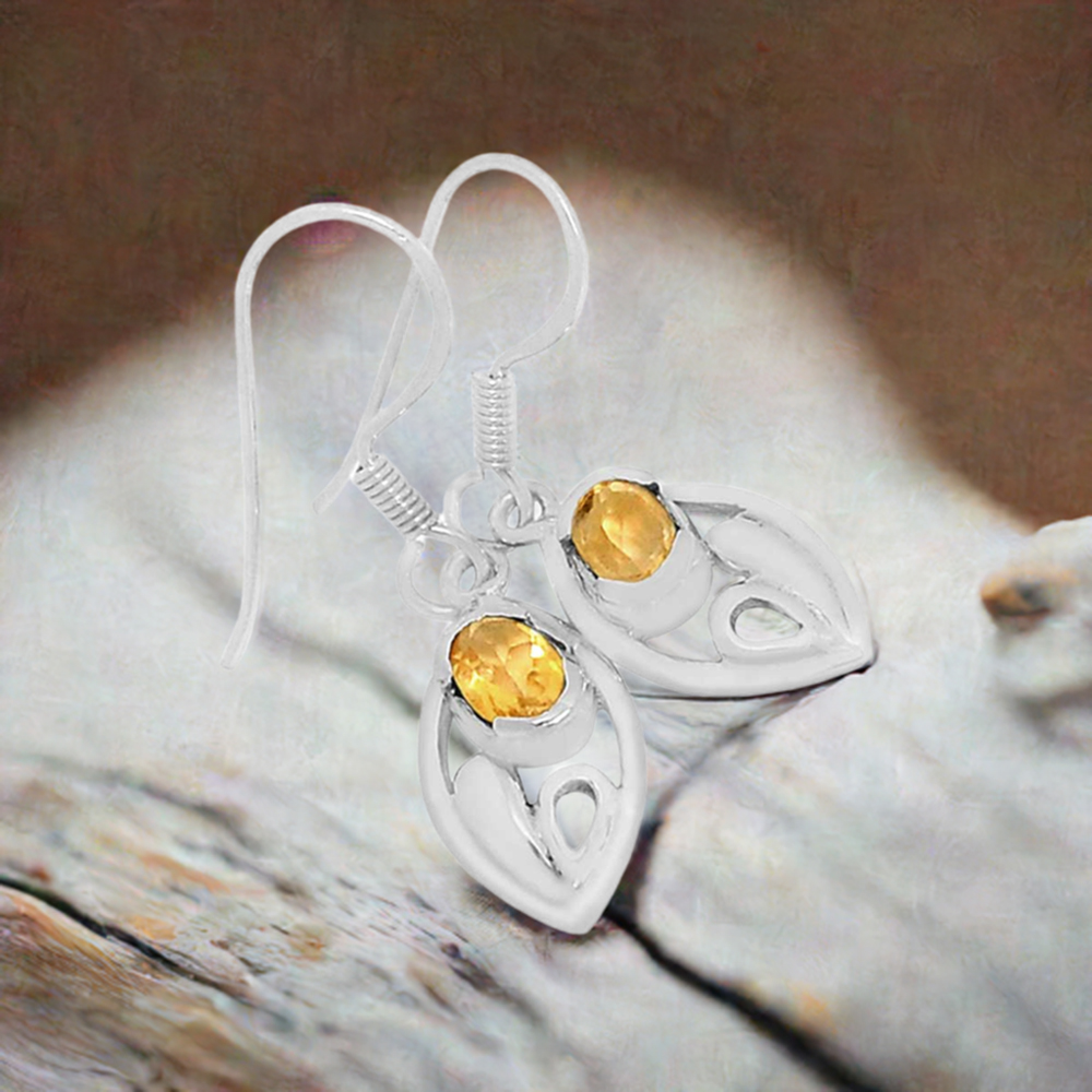 925 Sterling Silver Earrings In Citrine Gemstone Jewelry 925SE604