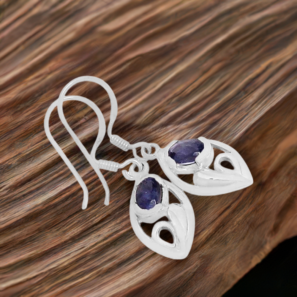 925 Sterling Silver Handmade Earrings In Iolite Gemstone Jewelry 925SE605