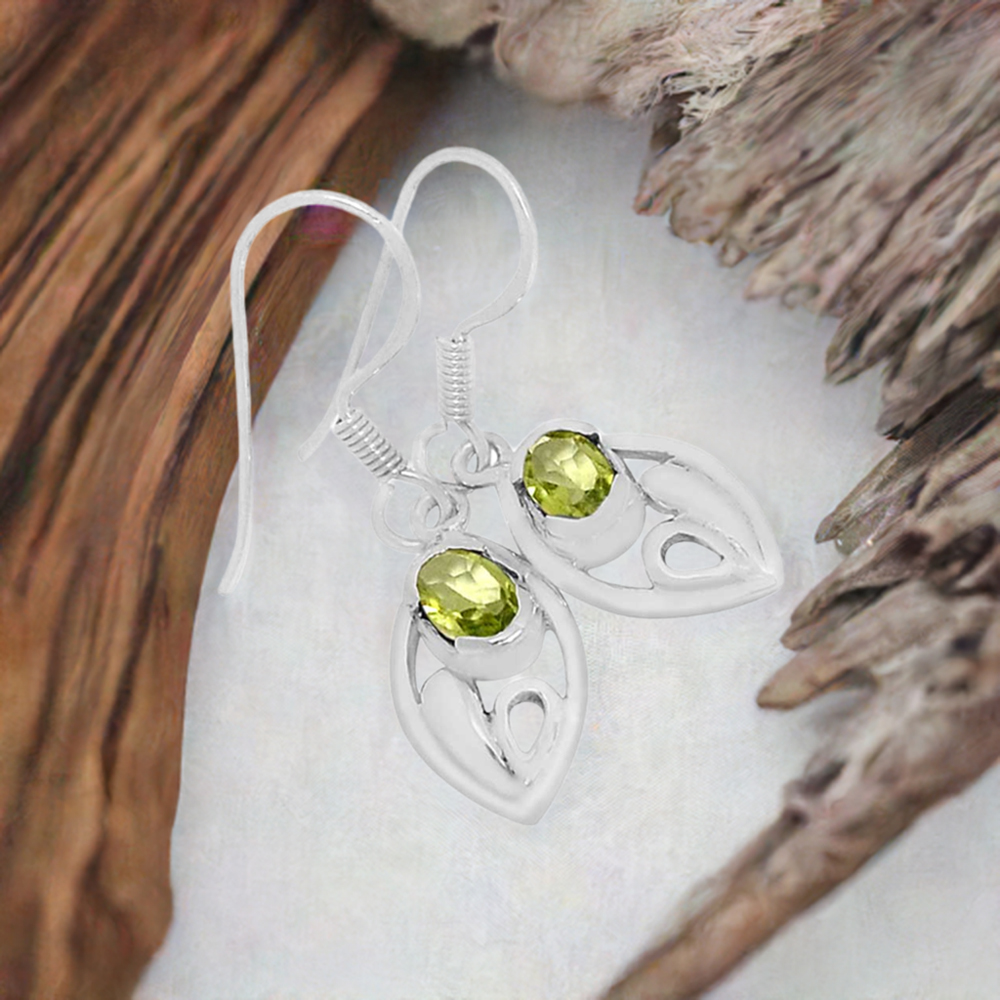 925 Sterling Silver Handmade Earrings In Peridot Gemstone Jewelry 925SE606
