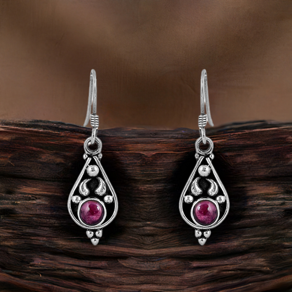 Garnet Gems Stone Handmade Earring In 925 Sterling Silver Jewelry 925SE61