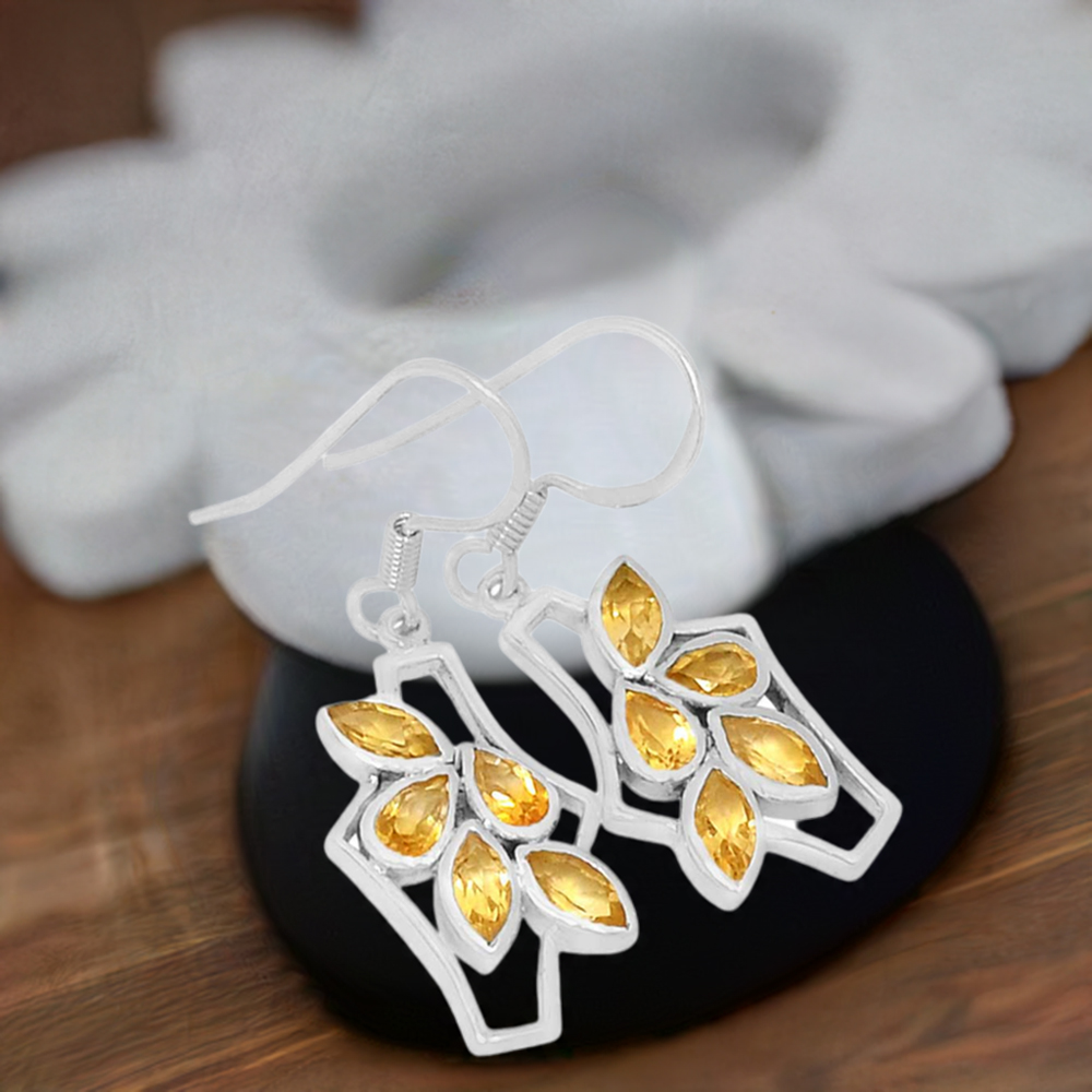 925 Sterling Silver Handmade Earrings In Citrine Gemstone Jewelry 925SE611