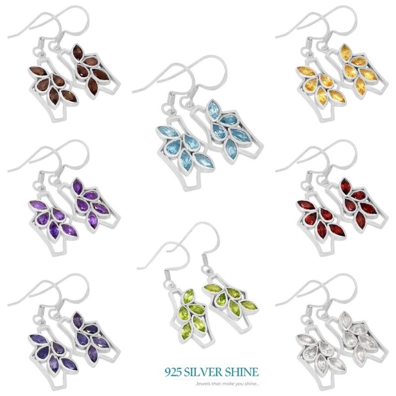 925 Sterling Silver Handmade Earrings In Garnet Gemstone Jewelry 925SE612_0