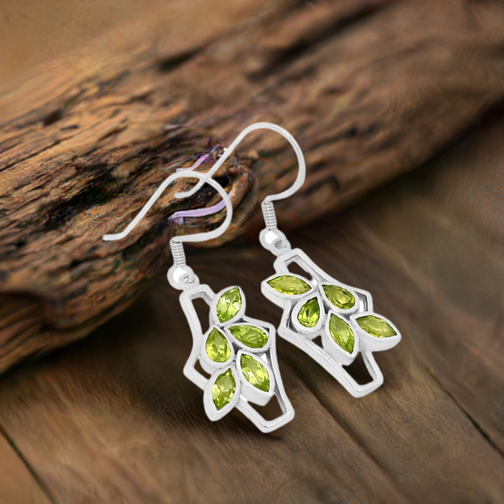925 Sterling Silver Handmade Earrings In Peridot Gemstone Jewelry 925SE614