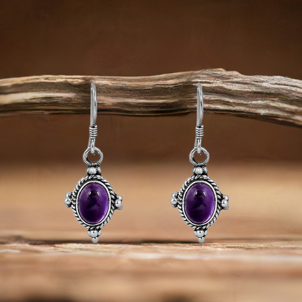 Natural Amethyst Gemstone earring In Sterling Silver Jewelry 925SE62