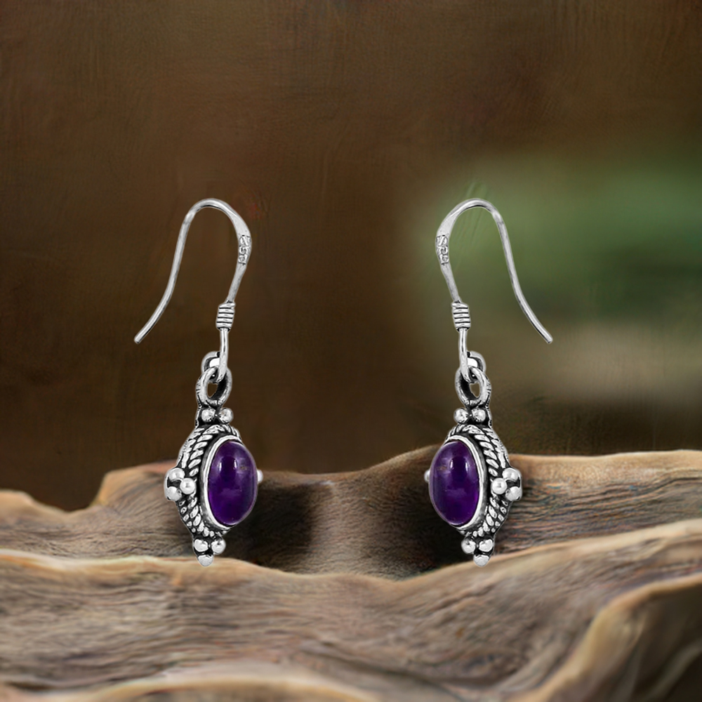 Natural Amethyst Gemstone earring In Sterling Silver Jewelry 925SE62_0