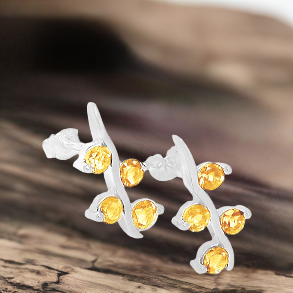 Solid 925 Silver Earrings In Genuine Citrine Gemstone 925SE620