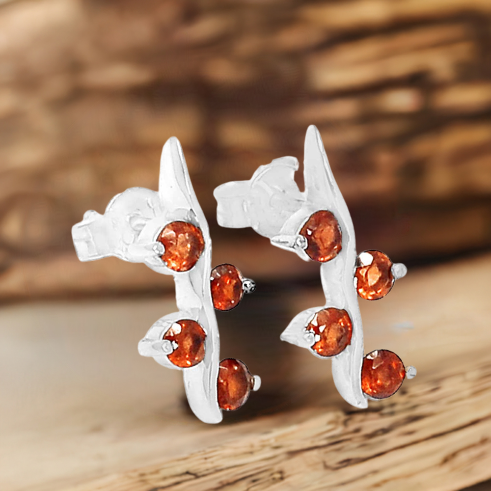 Fine 925 Sterling Silver Earrings In Natural Garnet Gemstone 925SE621