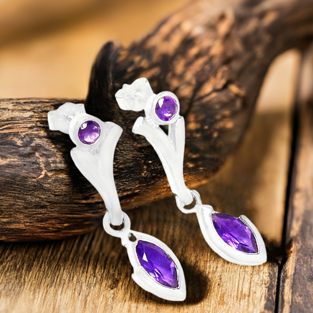 Genuine Amethyst Gemstone Earrings In Solid 925 Silver 925SE629