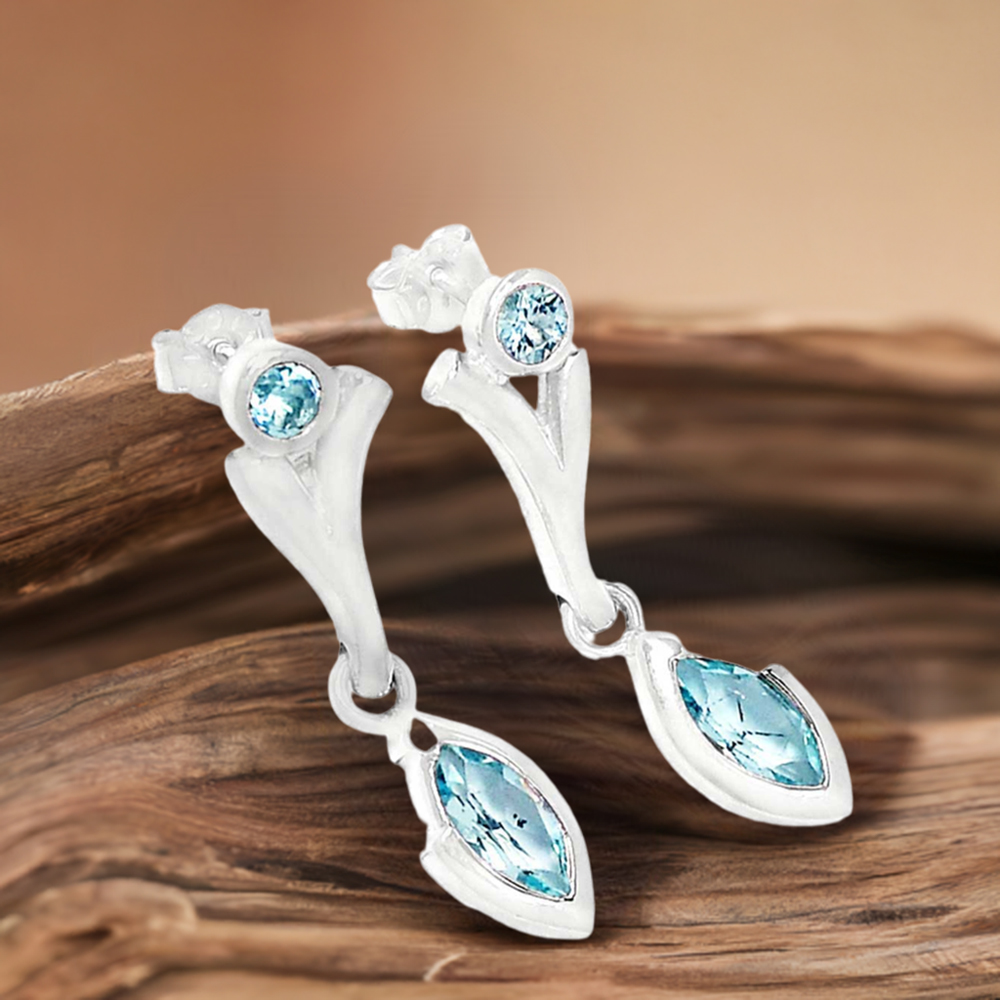Natural Blue Topaz Gemstone Earrings In Fine 925 Sterling Silver 925SE630