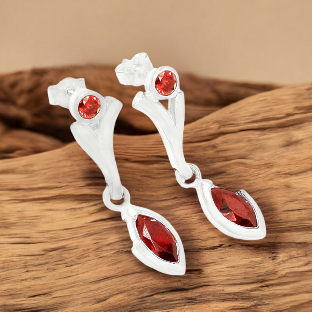 Genuine Garnet Gemstone Earrings In Fine 925 Sterling Silver 925SE632
