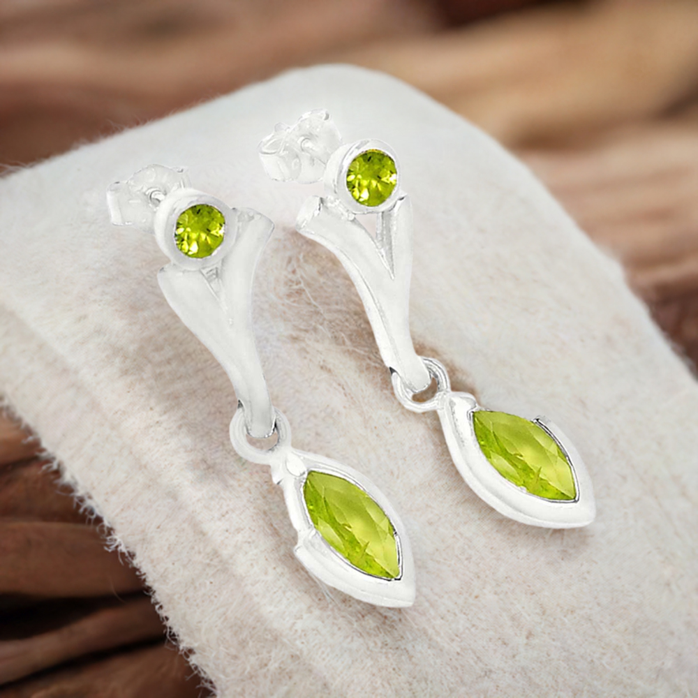 925 Sterling Silver Earrings In Natural Peridot Gemstone 925SE633