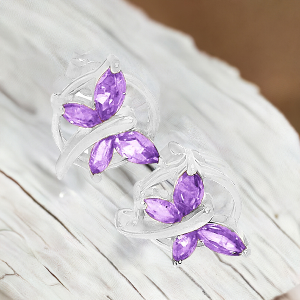 925 Sterling Silver Earrings In Semi Precious Amethyst Gemstone 925SE634