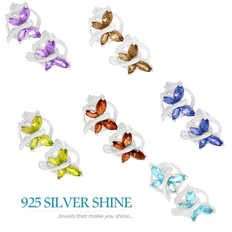 925 Sterling Silver Earrings In Semi Precious Amethyst Gemstone 925SE634_1