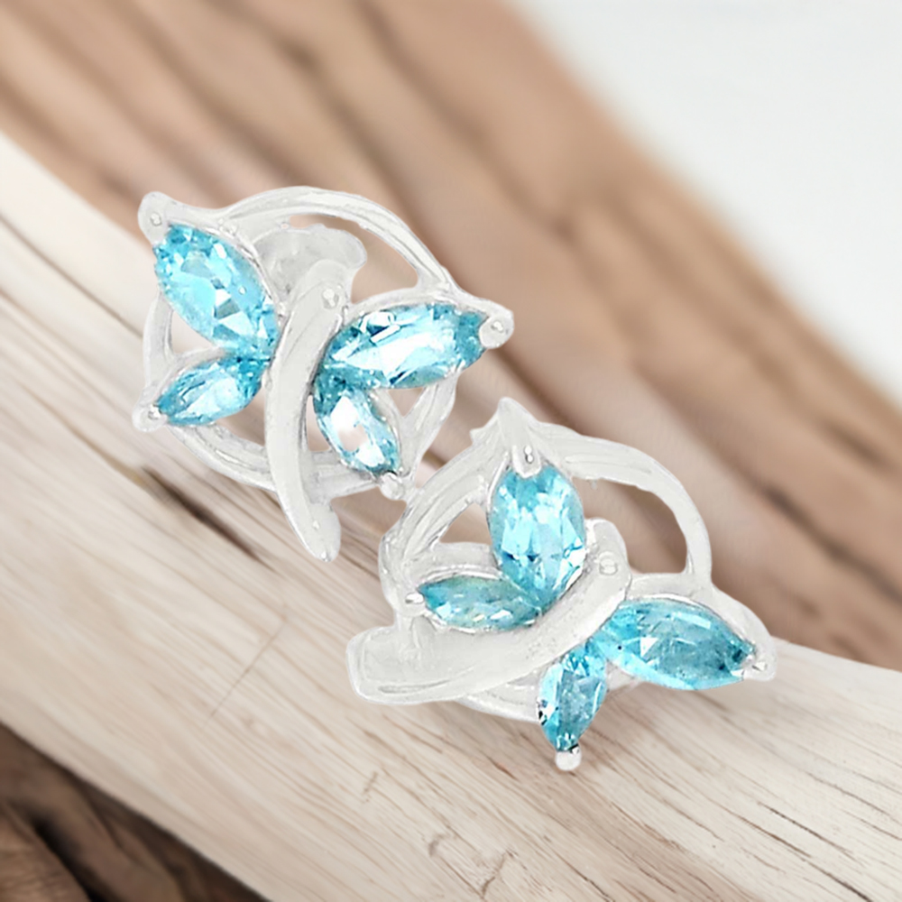 925 Sterling Silver Earrings In Genuine Blue Topaz Gemstone 925SE635