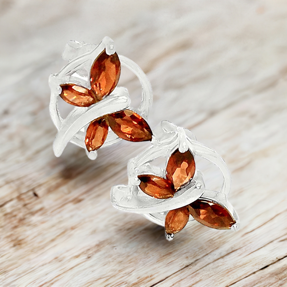 925 Sterling Silver Earrings In Natural Garnet Gemstone 925SE636