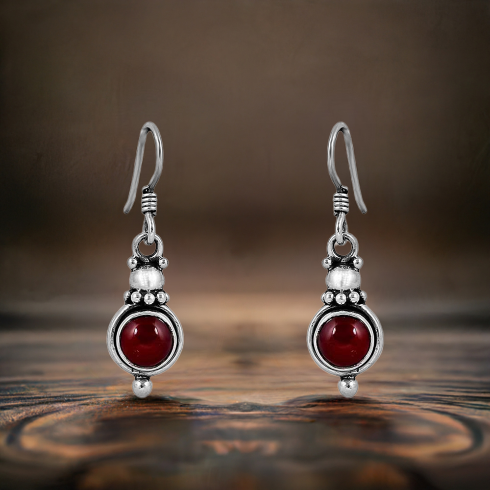 Genuine Red Onyx Gemstone Earring In 925 Sterling Silver Jewelry 925SE64