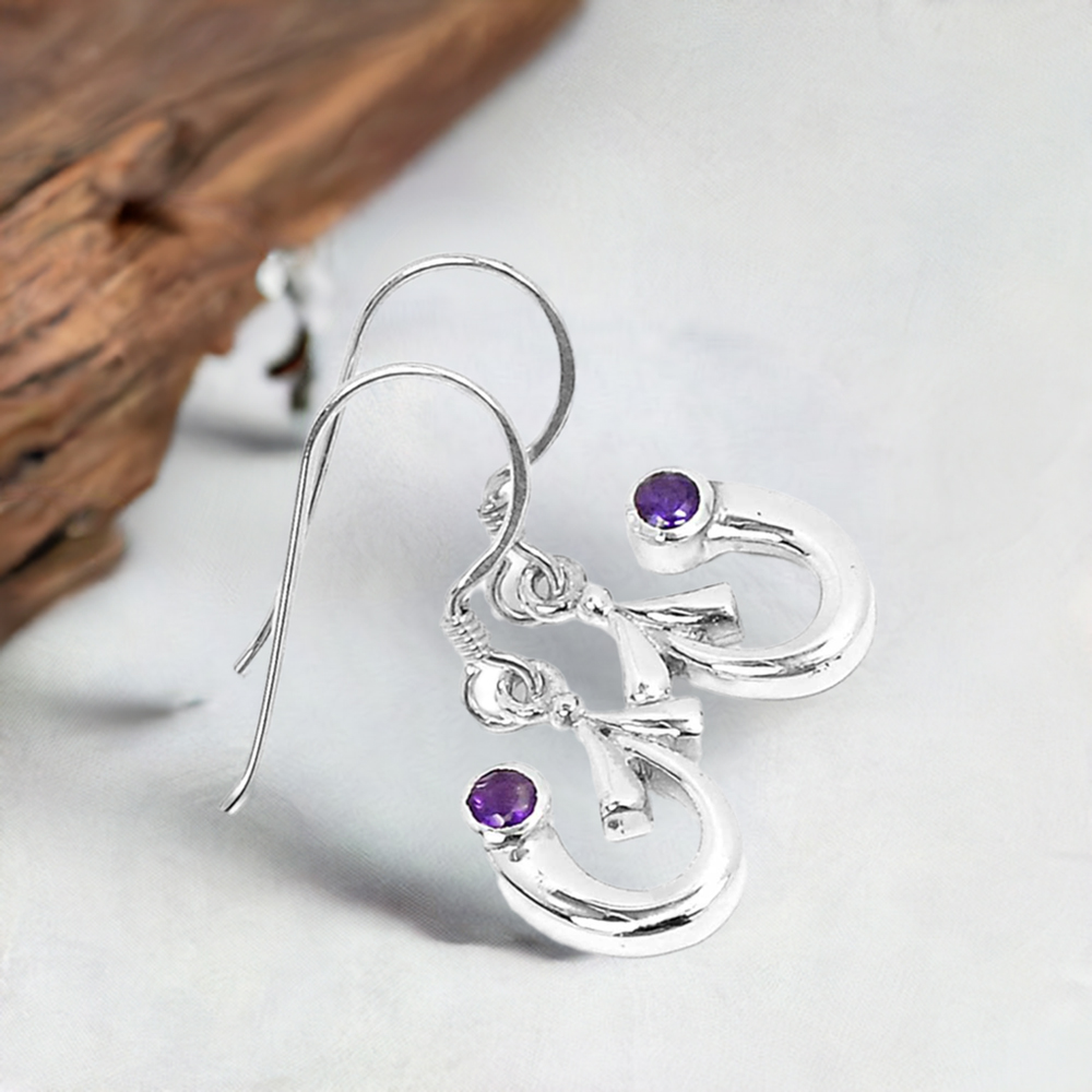 925 Sterling Silver Earrings In Natural Amethyst Gemstone 925SE645