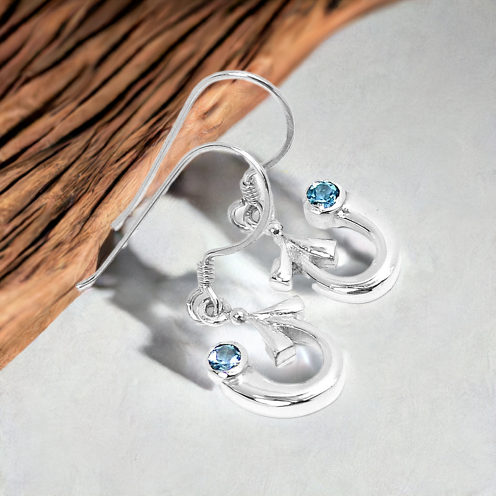925 Sterling Silver Earrings In Semi Precious Blue Topaz Gemstone 925SE646