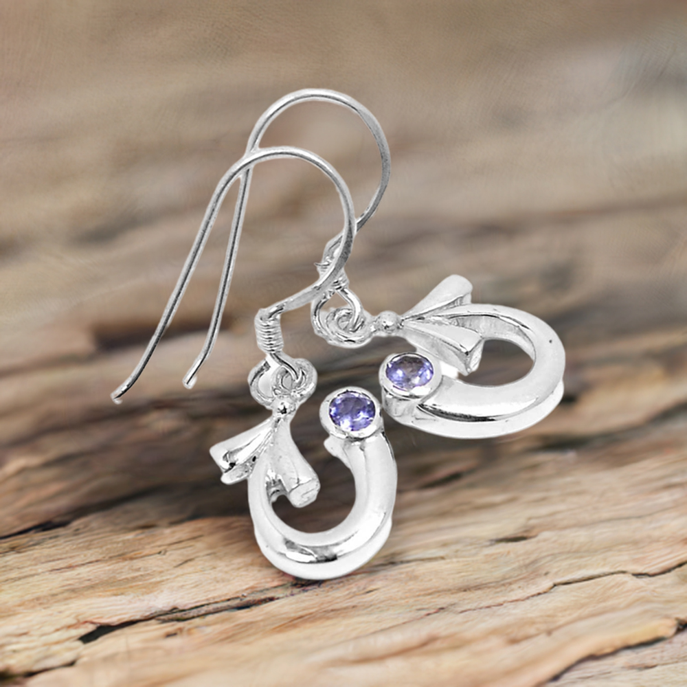 Semi Precious Iolite Gemstone Earrings In 925 Sterling Silver Jewelry 925SE649