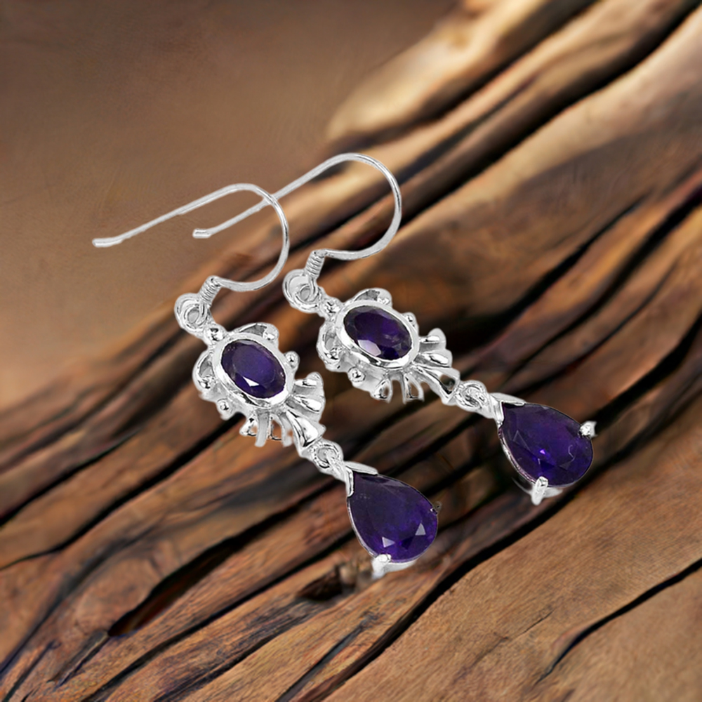 Natural Iolite Gemstone Earrings In 925 Sterling Silver Jewelry 925SE651