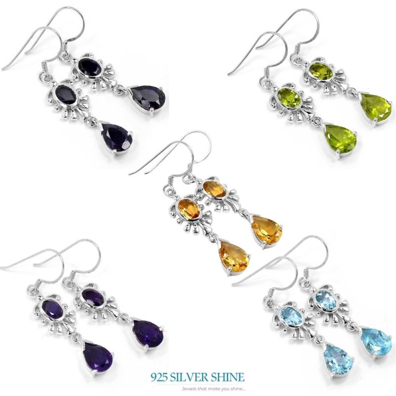 Semi Precious Blue Topaz Gemstone Earrings Suppliers In 925 Sterling Silver Jewelry 925SE652_0