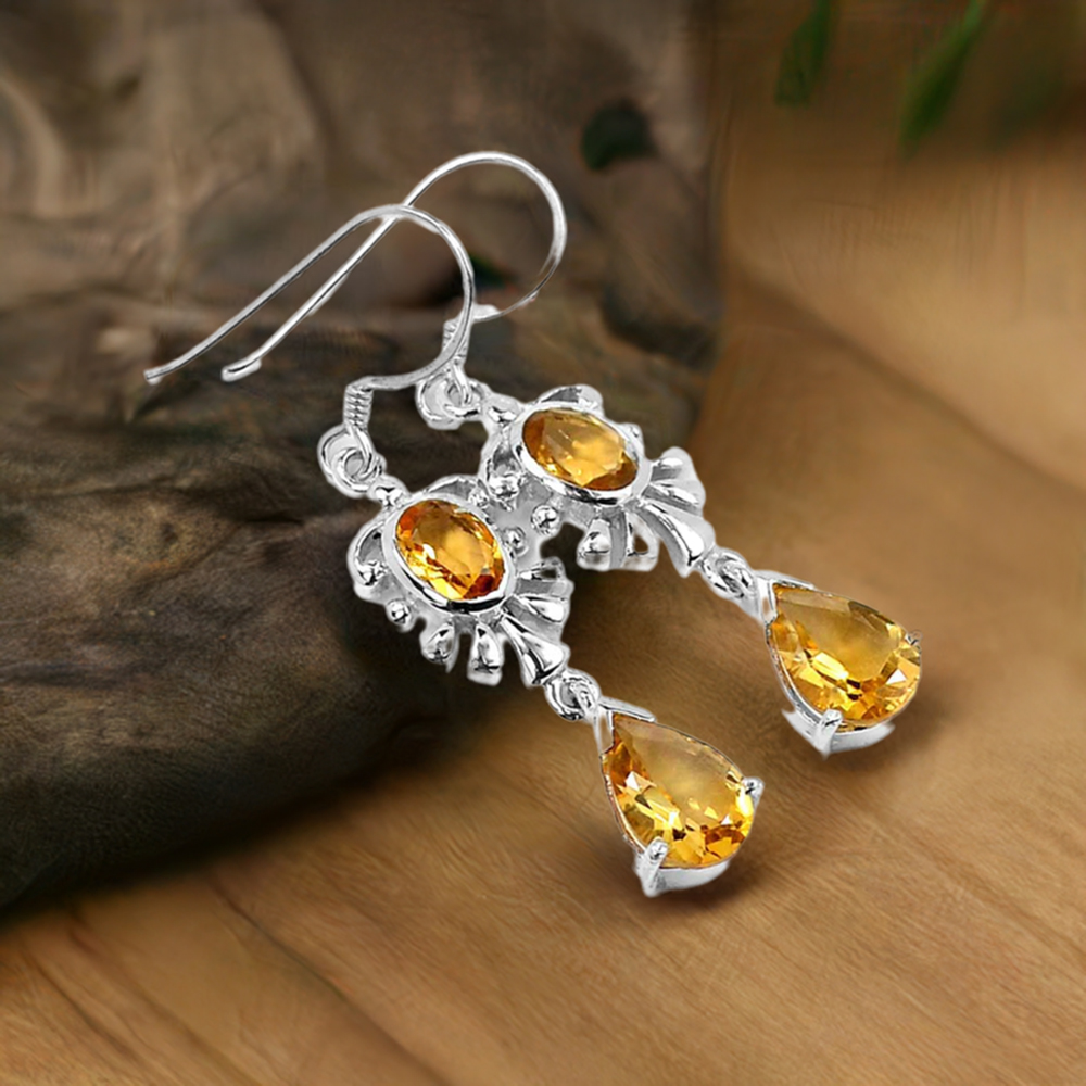 Genuine Citrine Gemstone Earrings In 925 Sterling Silver Jewelry 925SE653
