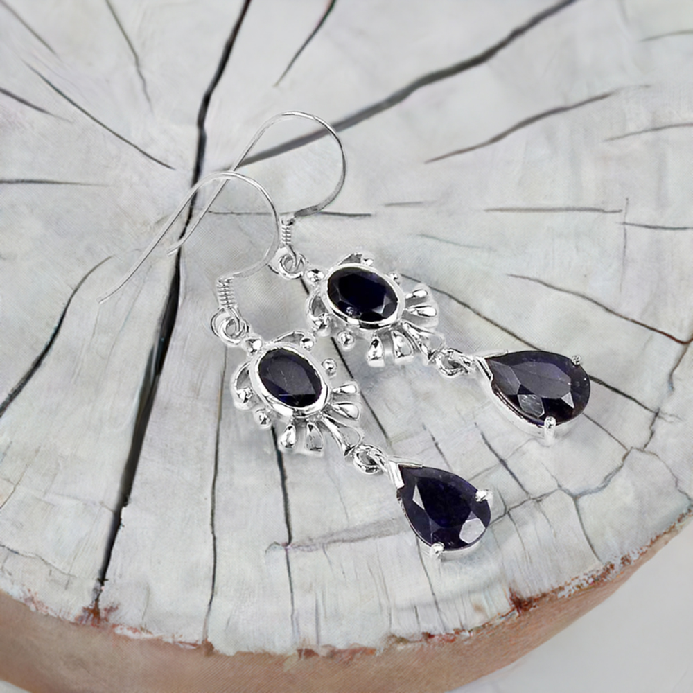 Natural Black Onyx Gemstone Earrings In 925 Sterling Silver Jewelry 925SE654