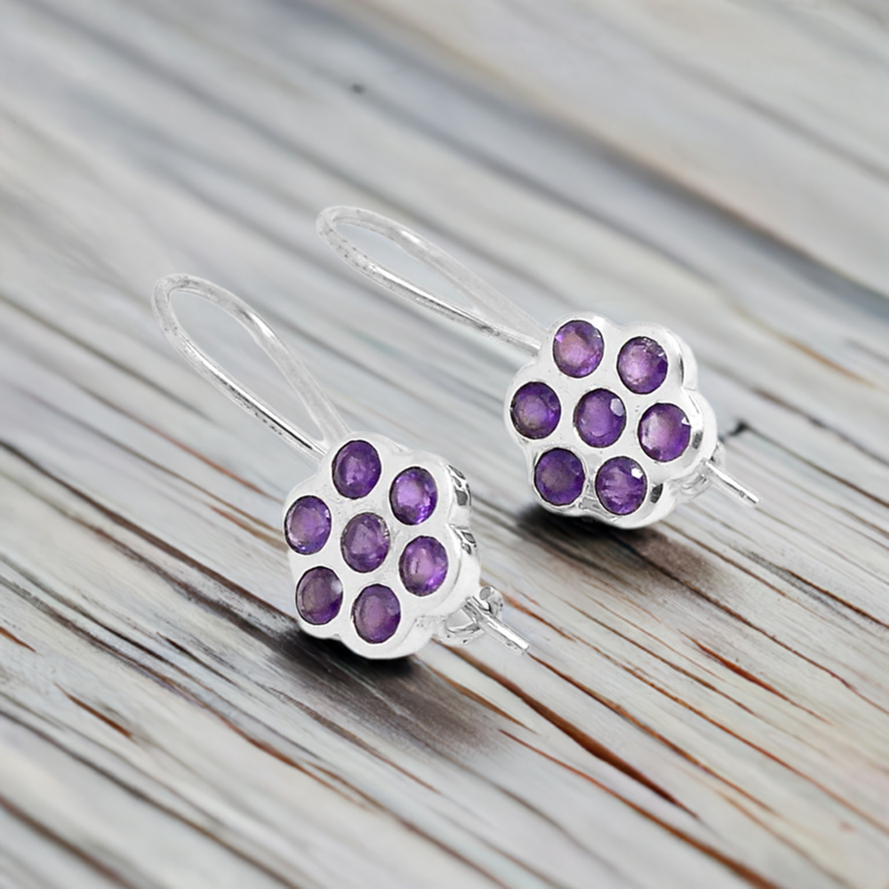 Genuine Amethyst Gemstone Earrings In 925 Sterling Silver Jewelry 925SE656