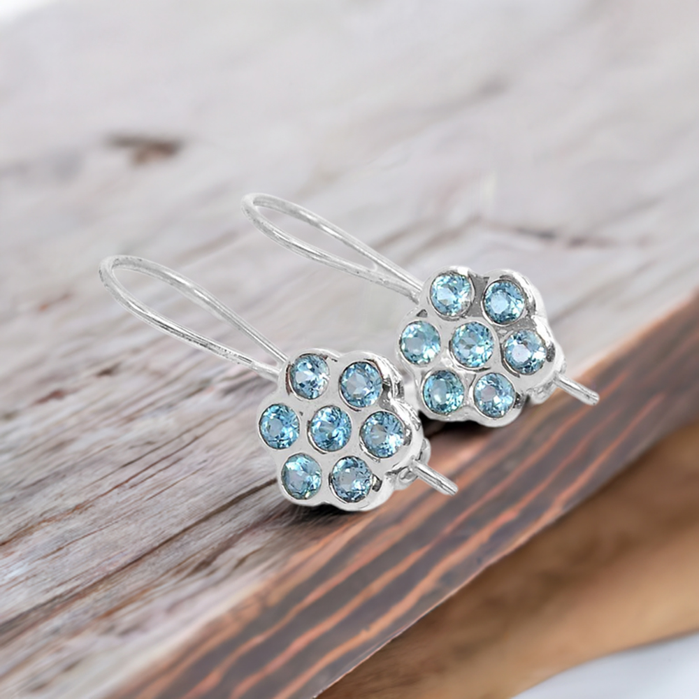 Natural Blue Topaz Gemstone Earrings In 925 Sterling Silver Jewelry 925SE657