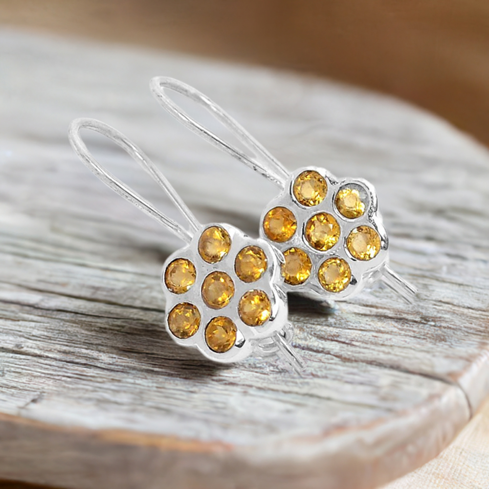 Semi Precious Citrine Gemstone Earrings In 925 Sterling Silver Jewelry 925SE658