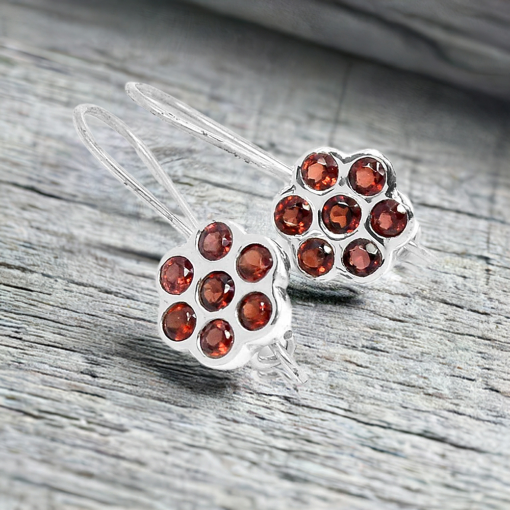 Genuine Garnet Gemstone Earrings In 925 Sterling Silver Jewelry 925SE659