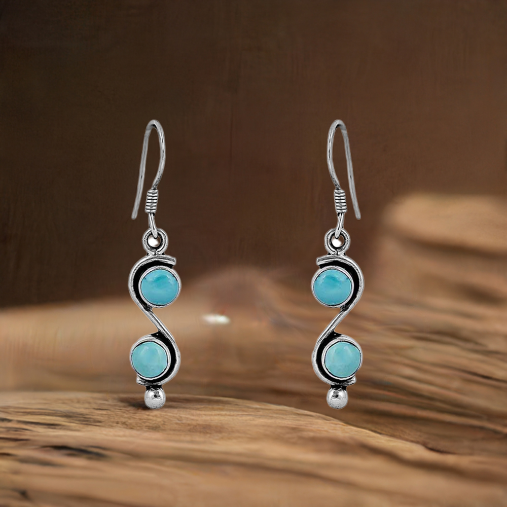 Stunning Genuine Turquoise Gemstone Earring In Sterling Silver Jewelry 925SE66
