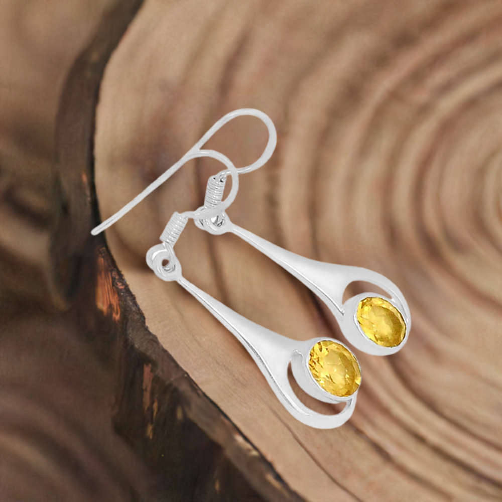 925 Sterling Silver Earrings In Citrine Gemstone Jewelry 925SE662