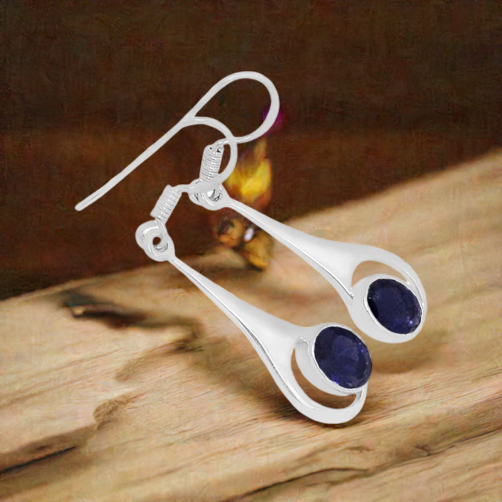 925 Sterling Silver Handmade Earrings In Iolite Gemstone Jewelry 925SE663