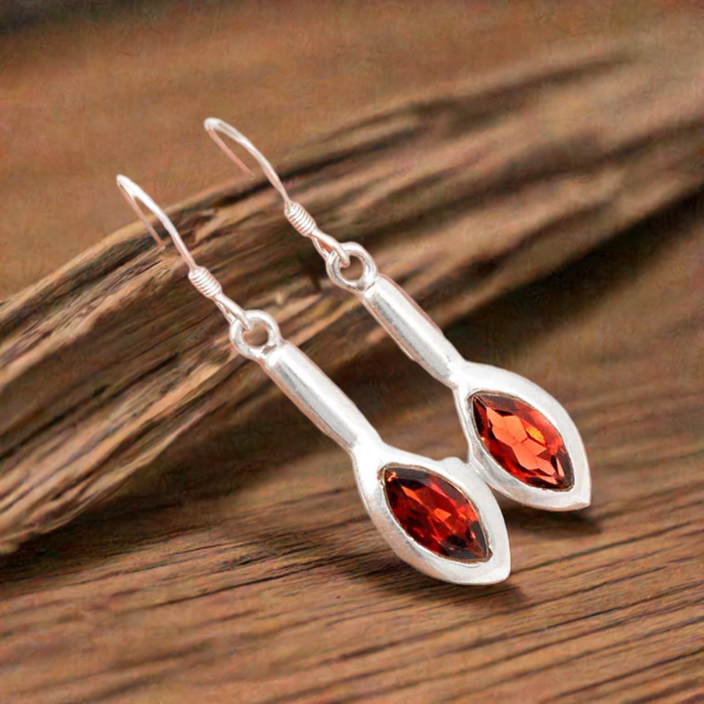 925 Sterling Silver Handmade Earrings In Garnet Gemstone Jewelry 925SE665