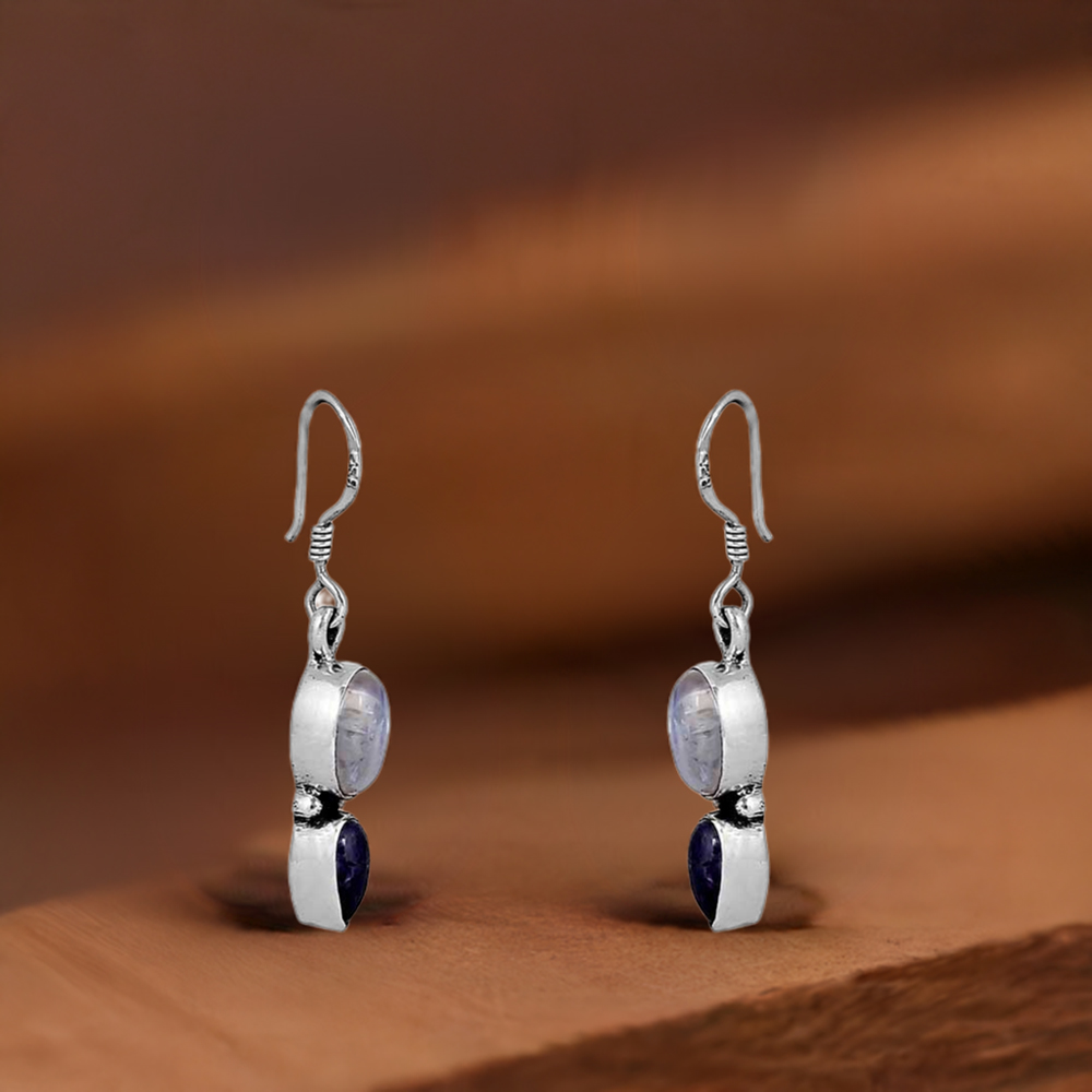 Genuine Rainbow Moonstone And Amethyst Gemstone Earring In 925 Silver Jewelry 925SE67_0
