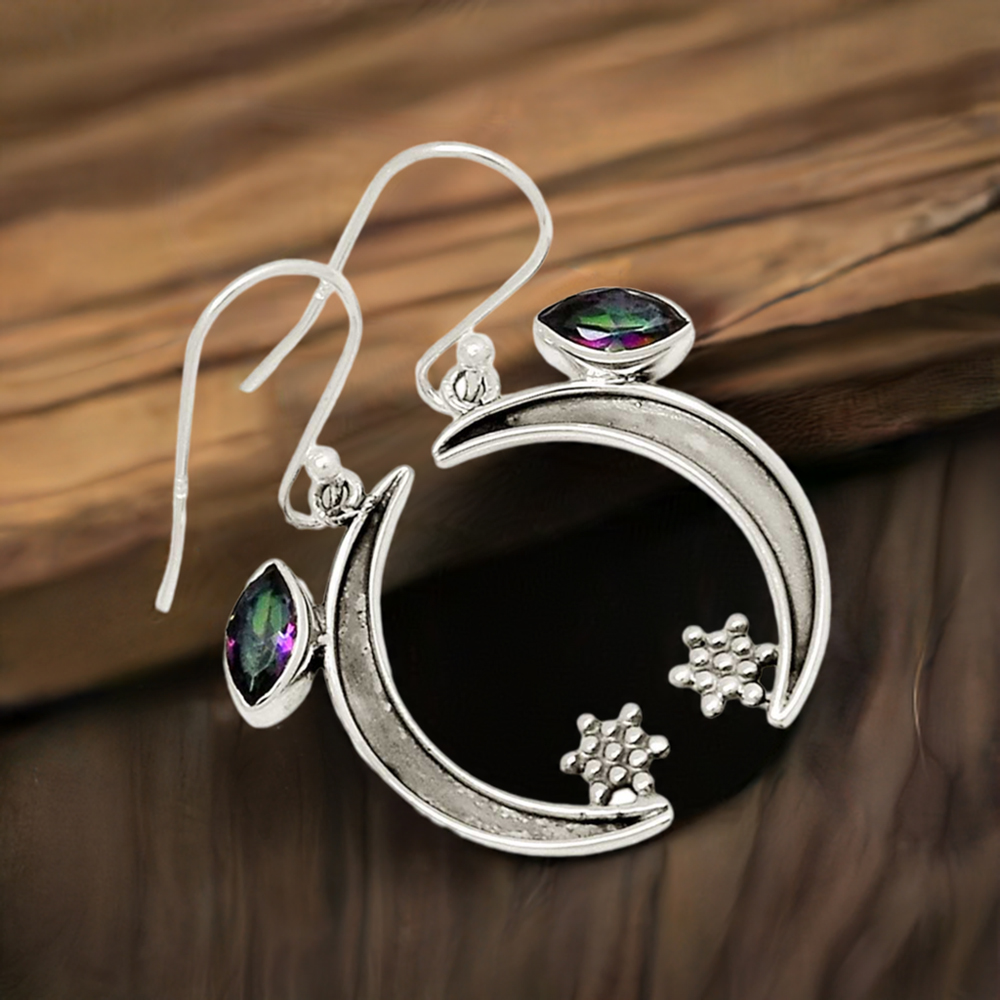 925 Sterling Silver Handmade Earrings In Mystic Topaz Gemstone Jewelry 925SE676