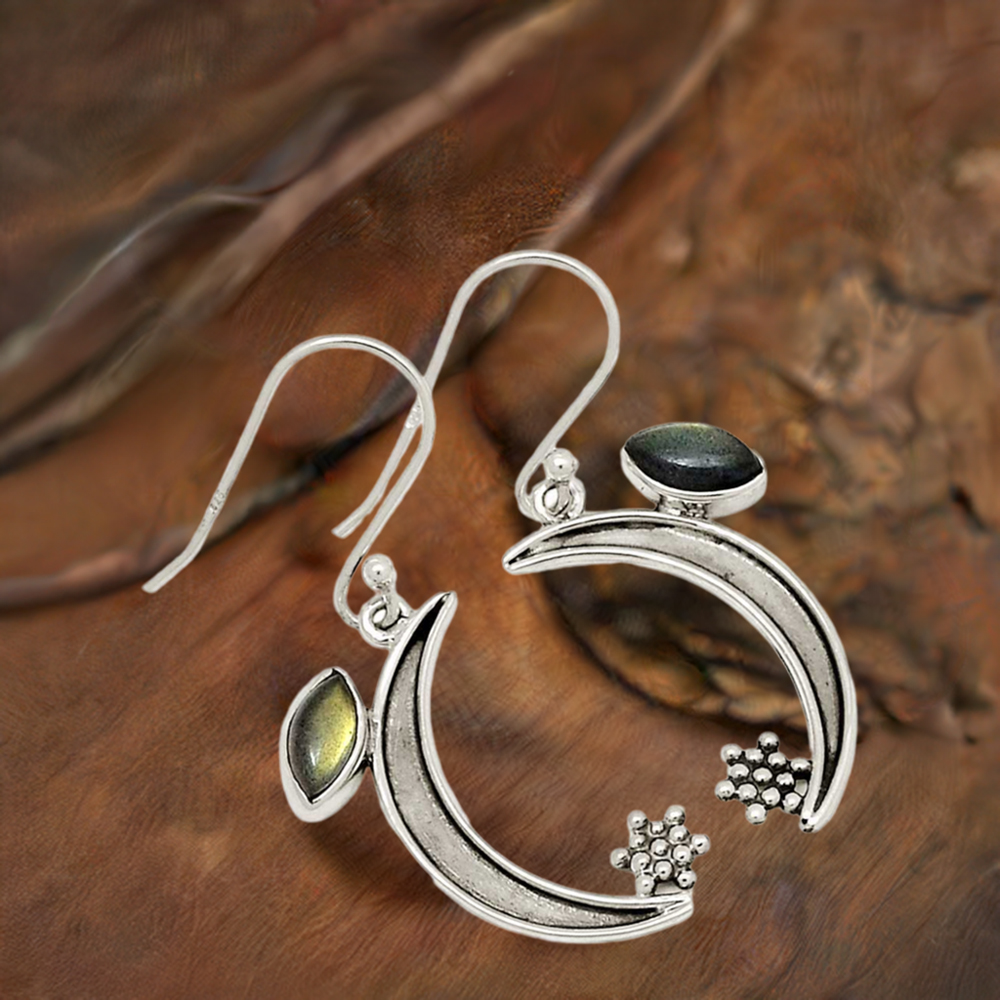 925 Sterling Silver Handmade Earrings In Labradorite Gemstone Jewelry 925SE677