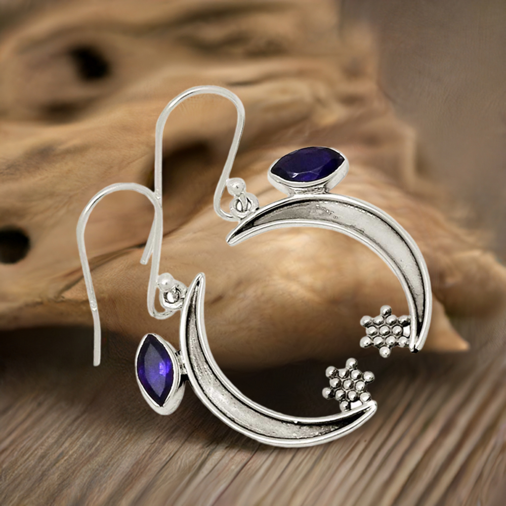 925 Sterling Silver Handmade Earrings In Iolite Gemstone Jewelry 925SE678