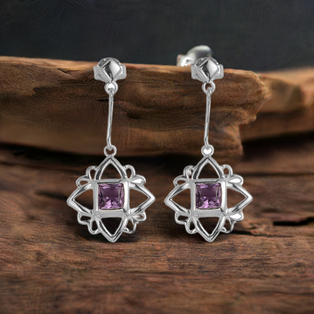 925 Sterling Silver Earrings In Natural Amethyst Gemstone 925SE694