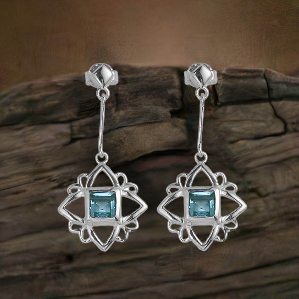 925 Sterling Silver Earrings In Semi Precious Blue Topaz Gemstone 925SE695